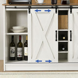 4ever2buy Farmhouse Coffee Bar Cabinet with Hutch, 47 Inch Buffet Cabinet with Storage, White Wine Bar with 9 Wine Racks and 6 Hooks, Coffee Bar Table with Adjustable Shelves for Living Dining Room 4ever2buy