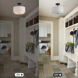 Vexagyle 12.6inch Flush Mount Ceiling Light Fixture,3-Light Modern Close to Ceiling Light with 2-Layer Linen Fabric Shade,Farmhouse Drum Ceiling Mount Lamp for Bedroom Hallway Living Room Vexagyle