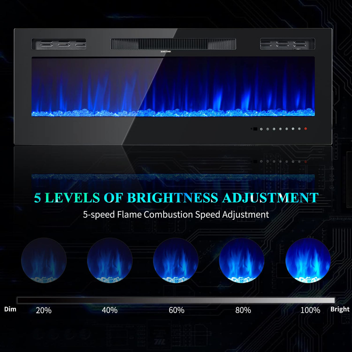 oneinmil Electric Fireplace, 50 inch Wide Recessed/Wall Mounted Electric Fireplace, Remote Control with Timer 12 Adjustable Color Flame, Remote Control,with Crystal Stone, 750/1500W oneinmil