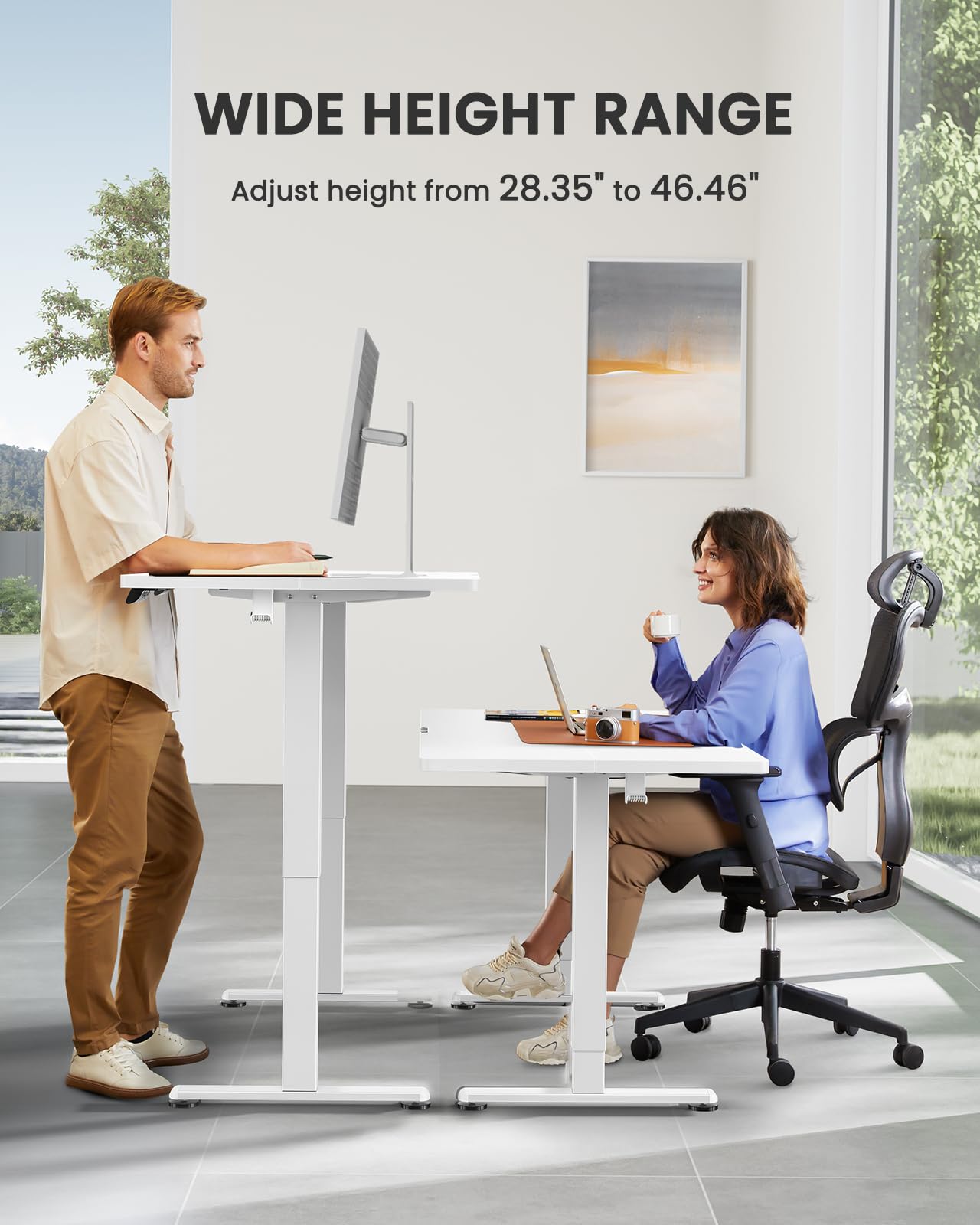 ErGear Height Adjustable Electric Standing Desk, 48 x 24 Inches Sit Stand up Desk, Memory Computer Home Office Desk (White) - WoodArtSupply