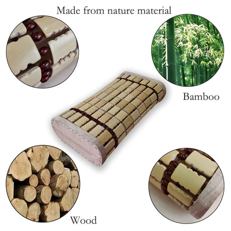NUIBY Bamboo Sauna Headrest Pillow, 100% Natural Handmade Wood Sauna Pillow Sauna Neck Rest Sauna Accessory, Bonus Sauna Cap and Seat Pad Included, Summer Cool Cervical Spine Pillow (1 Set) NUIBY