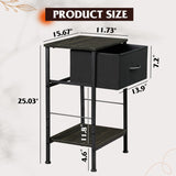 WLIVE Black Nightstand, Bedside Table with Fabric Storage Drawer, Open Wood Shelf, Bed Side Table, Night Stand for Bedroom Furniture, End Table for Living Room, Dorm, Entryway, 25.03" Height WLIVE