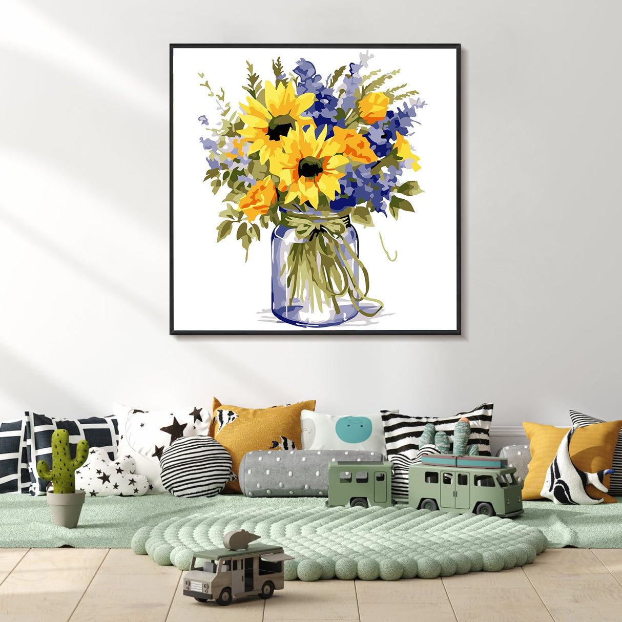 Yezavesu Flower Framed Paint by Numbers Kit for Adults Beginner & Kids Ages 8-12, Flowers Paint by Number Without Easel, DIY Adult Paint by Numbers Sunflower for Home Wall Decor Gift 10x 10 inch Yezavesu