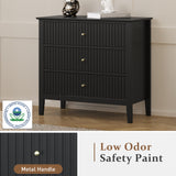 RoyalCraft 3 Drawer Dresser Set of 2, Fluted Chest of Drawers with Storage, Modern Painted 30 inch Tall Nightstand for Bedroom Living Room Entryway, Black RoyalCraft