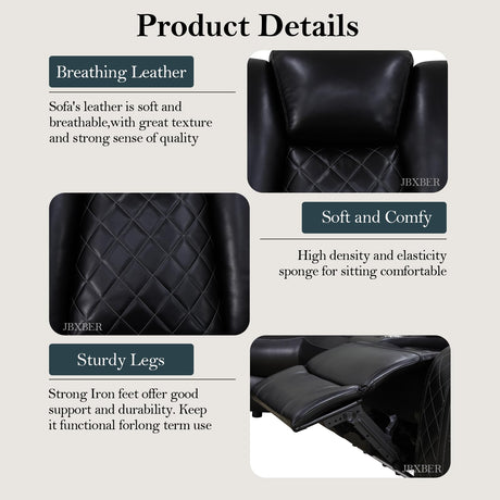 JBXBER Power Recliner Sectional Sofa Set, Black Leather Sectional Couch for Living Room, L Shape Reclining Sofa with Led Lights, Cup Holder, Pull-Down Table for Home/Office(6 Seat) JBXBER