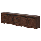 WAMPAT Farmhouse TV Stand for TVs up to 110",Faux Bark Finish Wood 3 in 1 TV Cabinet with Drawers and Adjustable Shelves for Living Room,Rustic Brown WAMPAT