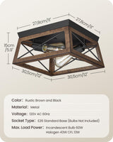 GOEBLESON Light Fixtures Ceiling Flush Mount, Farmhouse Hallway Close to Ceiling Light, Metal Frame Wood Grain, Rustic 2-Light Light Fixtures for Dining Room, Kitchen, Living Room, Brown Black GOEBLESON