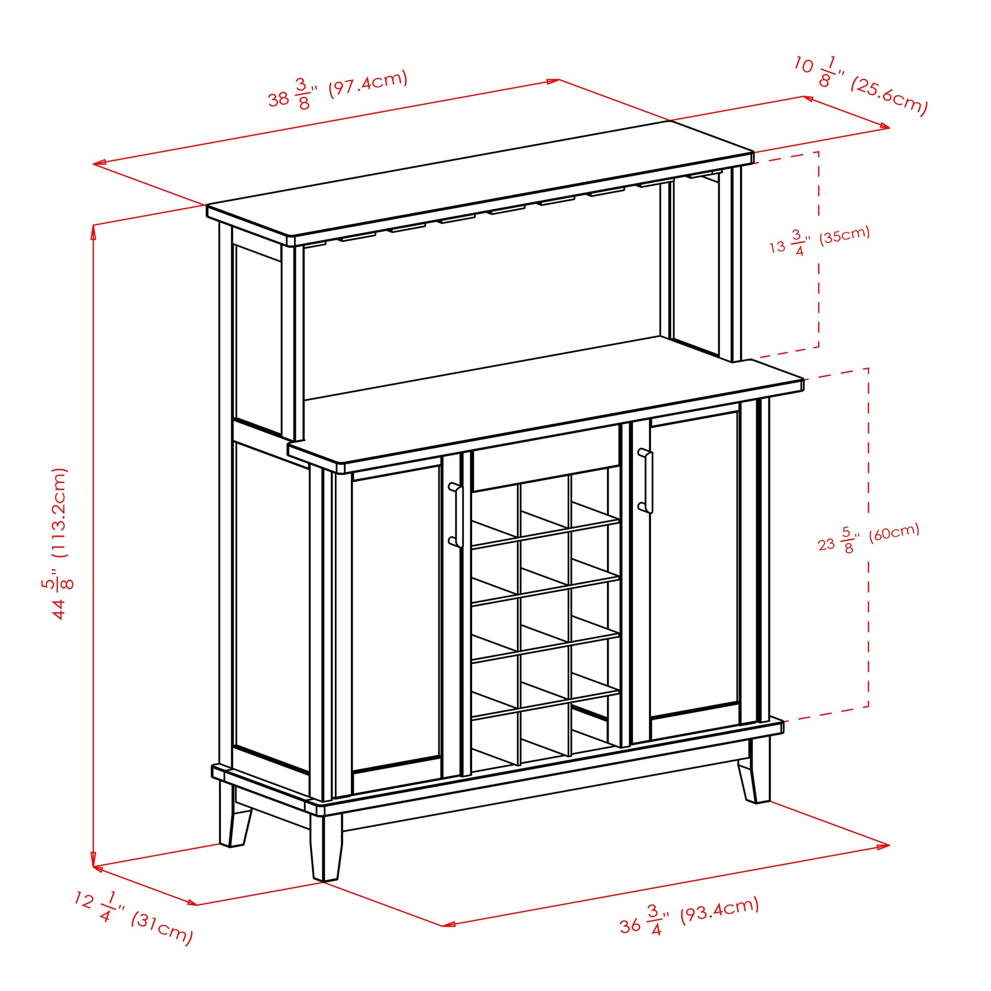 Winsome Beynac Bar Cappuccino Wine Cabinet - WoodArtSupply