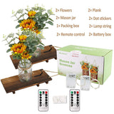 OurWarm Sunflower Wall Sconces Set of Two, Mason Jar Sconces Farmhouse Wall Decor Comes with Remote Control and Warm Toned LED Lights, Rustic Sunflower Decor for Home Kitchen Dining Room Living Room OurWarm