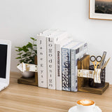 MyGift Rustic Book End, Whitewashed Arrow Design and Burnt Dark Brown Wood Tabletop Bookend Support Stands, Set of 2 MyGift