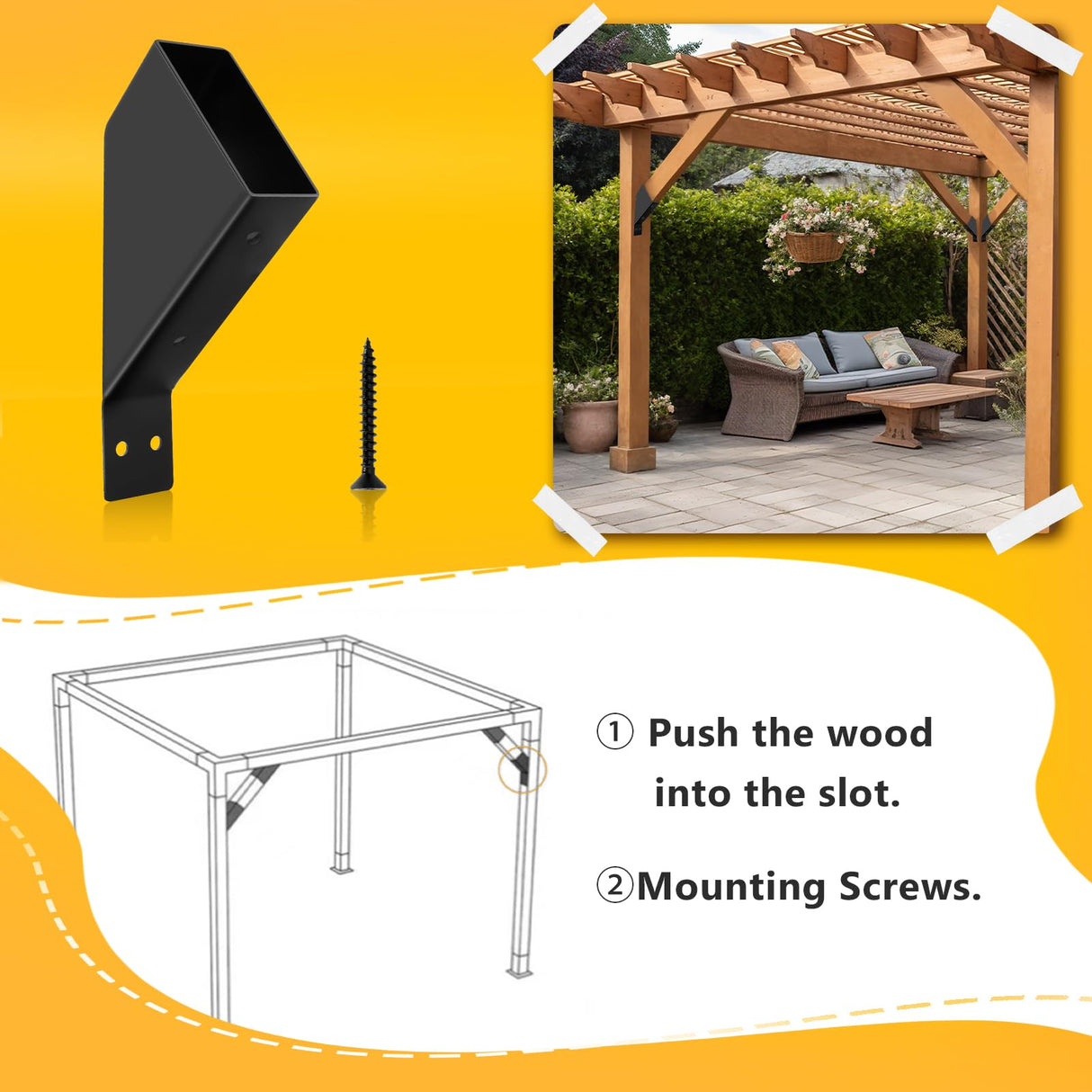 Pergola Brackets，8Pcs 45-Degree Angle Support Bracket， Pergola Bracket and 64-Piece Screws Fit for 2''x4'' Wood Posts, pergola kit Can Be Used for Gazebos Garages Patios Tree Houses Kartols