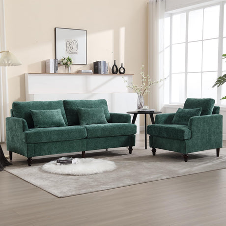 JOYBASE 2 Pieces Living Room Furniture Sets, Loveseat Couch and Accent Chair, Mid-Century Modern Sofa Set for Living Room, Apartment, Office, Bedroom (Emerald, Chenille) JOYBASE
