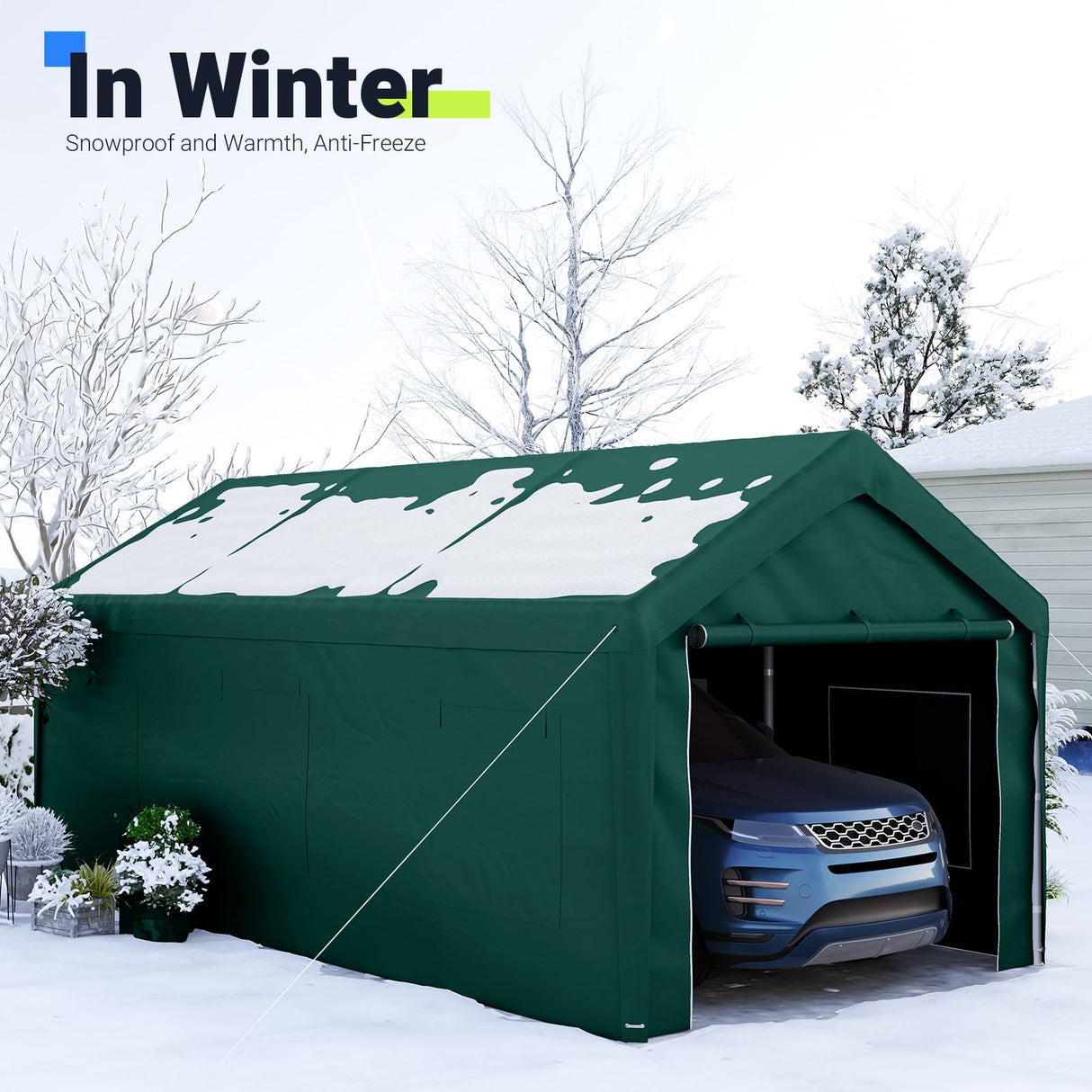 Quictent 10x20 ft Carports with Roll-up Ventilated Windows,Anti-Snow Car Port Heavy Duty Car Canopy RV Carport Canopy Portable Garage Shelter Boat Shelter with 4 Reinforced Steel Cables-Green Quictent