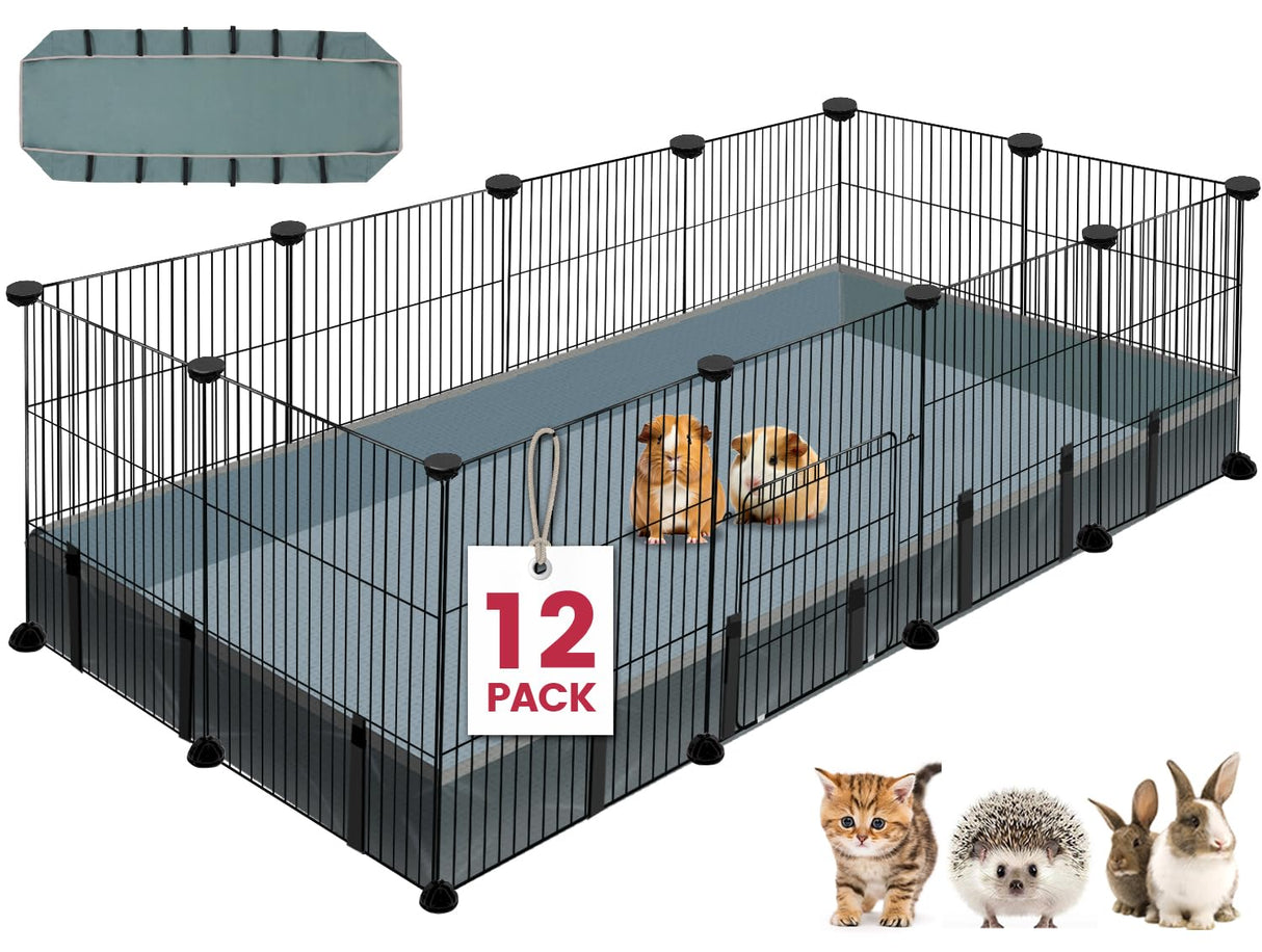 VISCOO 12 Panels Small Animal Playpen,Pet Playpen with Waterproof Mat,C&C Cage for Guinea Pigs,Puppy Play Pen,Bunny Playpen,Indoor Outdoor Portable Metal Wire Yard Fence VISCOO