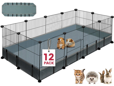 VISCOO 12 Panels Small Animal Playpen,Pet Playpen with Waterproof Mat,C&C Cage for Guinea Pigs,Puppy Play Pen,Bunny Playpen,Indoor Outdoor Portable Metal Wire Yard Fence VISCOO
