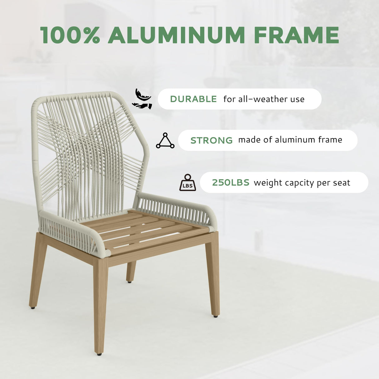 LUXIJOY Patio Dining Set 9-Piece Outdoor, Wood-Grain Aluminum Table with Umbrella Hole, Outdoor Table and Chairs Set with Removable Cuhsion, Woven Rope Back Chairs for Lawn, Garden, Backyard LUXIJOY