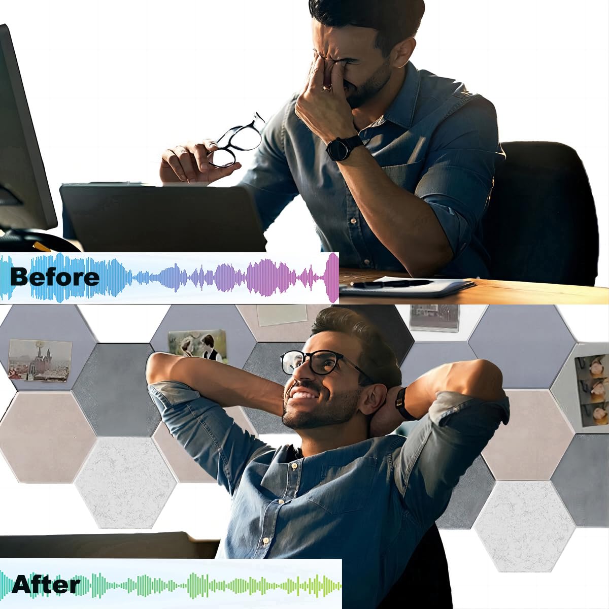 HONORIA 12-Pack Acoustic Panels, Soundproof Wall Panels, Hexagon Self-Adhesive 12"X10"X0.4, High Density Sound Dampening Panels- Camel HONORIA