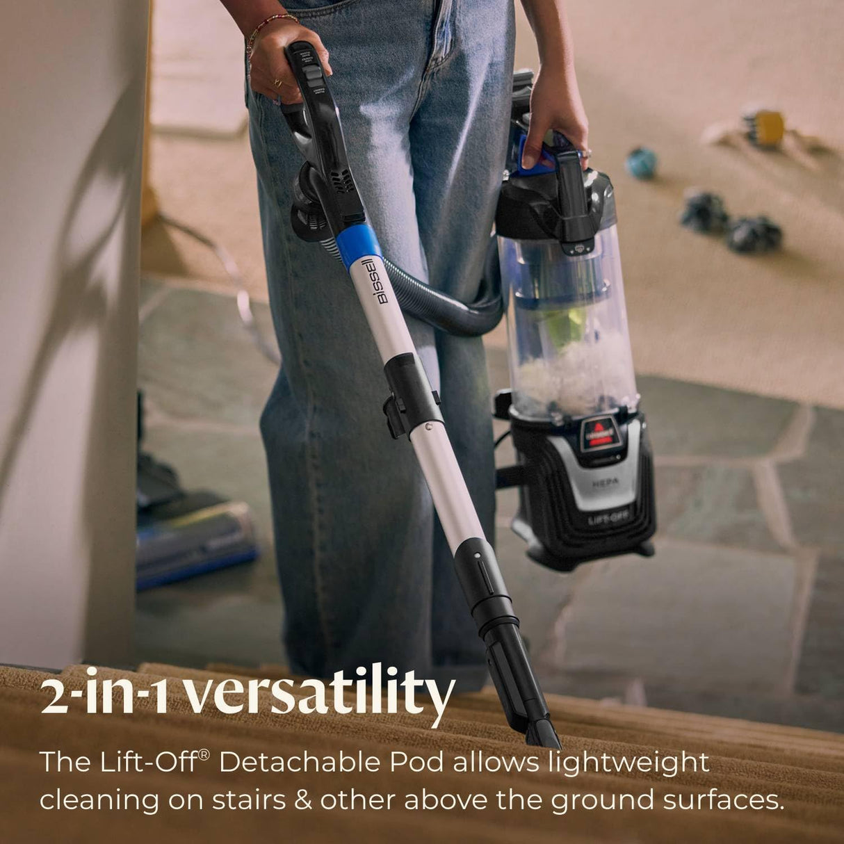 Bissell Pet Hair Eraser Turbo Lift-Off Vacuum, w/Self-Cleaning Brush Roll, HEPA Filtration, Powerful Pet Hair Pickup with TurboBrush Pivot Tool & LED-lit dusting Brush & Crevice Tool, 3774F Bissell