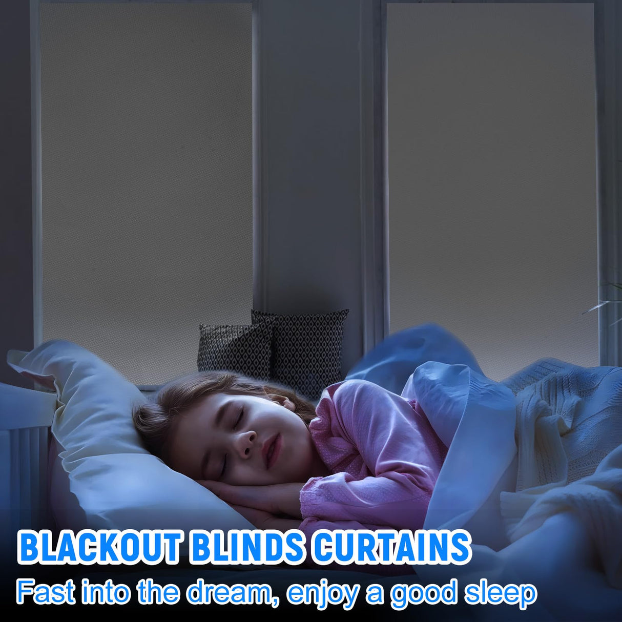 Blackout Curtains for Bedroom, Self Adhesive Indoor Blackout Blinds, No Drilling or Tools, UV Protection, Portable Roller Window Shades for Living Room Office or RV Travel (36" W × 72" H, White) Hezbjiti