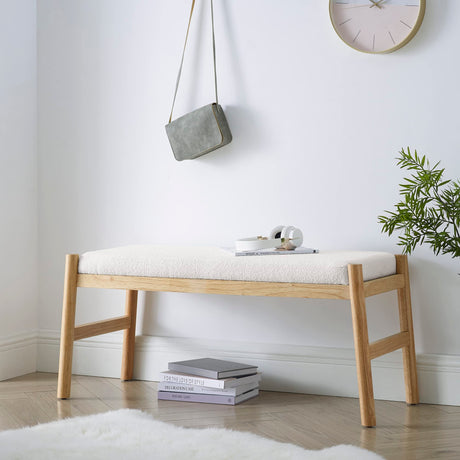 ECLYL Upholstered Entryway Bench, Bedroom Bench for End of Bed, Dining Bench with Padded Seat for Kitchen, Living Room, Fabric Rubber Wood Indoor Bench (Beige) (Beige) ECLYL