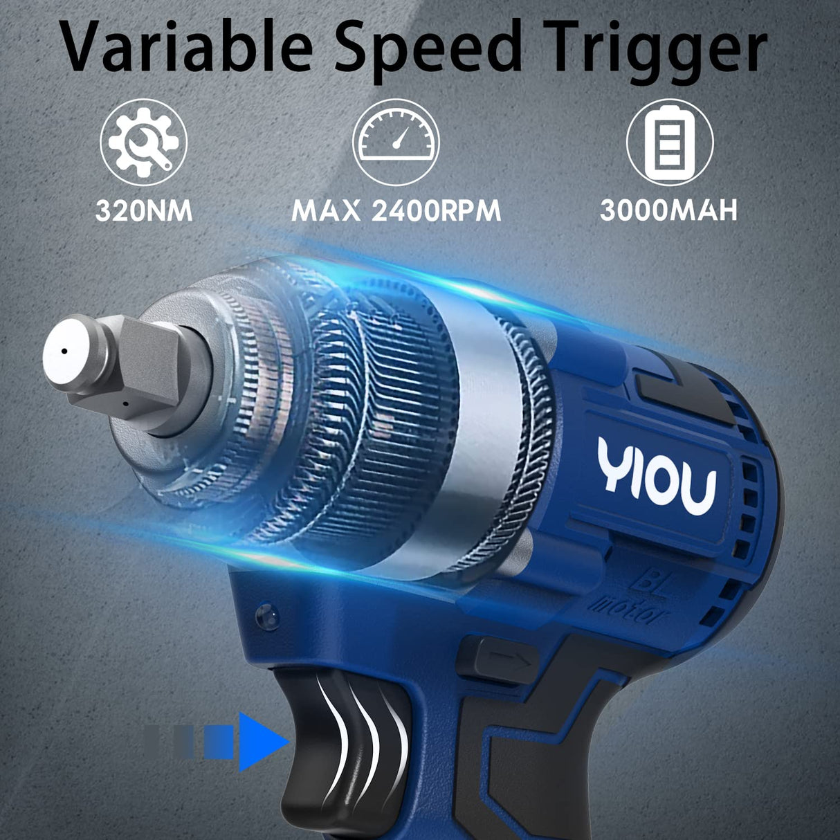 YIOU 20V MAX Cordless Impact Wrench Kit, 1/2 Inch, Compact, Blue YIOU