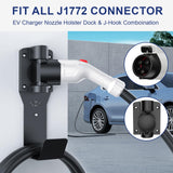 EV Charger Holder Wall Mount Kit, 180° Rotation EV Charger Nozzle Holster Dock for SAE J1772 Connector, Outdoor/Indoor, J-Hook EV Charger Cable Organizer for Electric Vehicles NZY