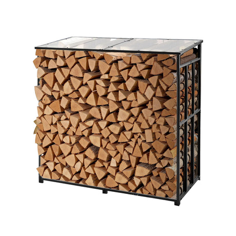 VEVOR Firewood Rack with Sloped Roof, 4 ft Outdoor Firewood Holder, 1/4 Cord Log Storage Shed, 660lb Max Weight Capacity, Powder-Coated Metal Wood Storage Rack for Fireplace Deck Backyard Garden VEVOR