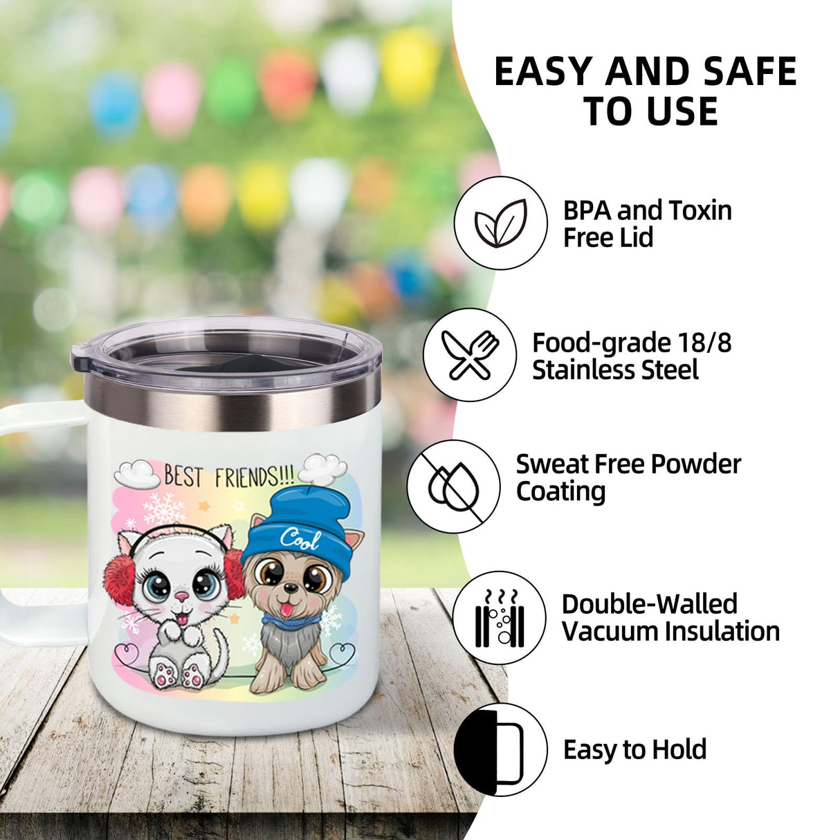 Volhoply 14oz sublimation Insulated Stainless Steel Coffee Mug with Lid Bulk 8 Pack,Double Wall Vacuum Travel Coffe Cup with Handle,Reusable Metal Thermos Tumbler,Camping Mugs Keep Hot(sublimation,8) Volhoply