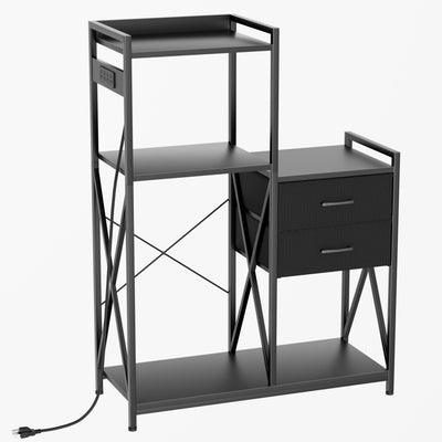 Unihouse Bakers Rack With Power Outlets,Fridge Stand With Storage Shelves And Drawers,Bakers Rack For Kitchen/Office/Study,Microwave Stand For Beans, Spices, Seasoning, Beverages,Wine Glasses,Black