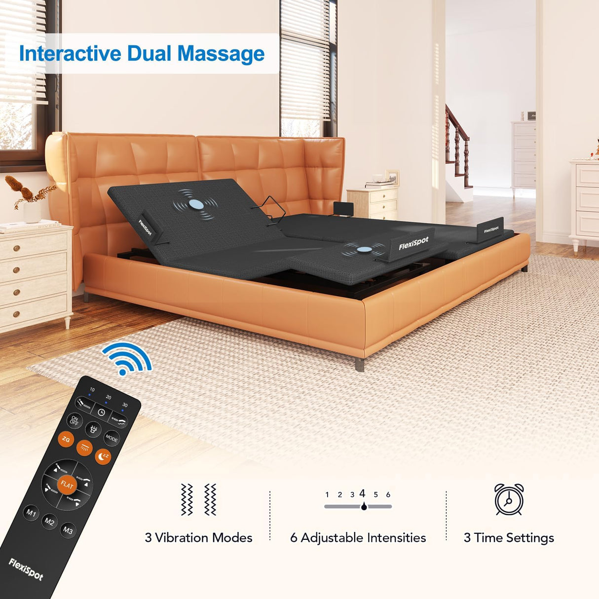 FLEXISPOT S6 Adjustable Bed Frame Base Split King, Quick Assembly, Massage, Zero Clearance, Whisper Quiet Durable Motor, Zero Gravity, Mattress Holder, Anti-Snore, Wireless. FLEXISPOT