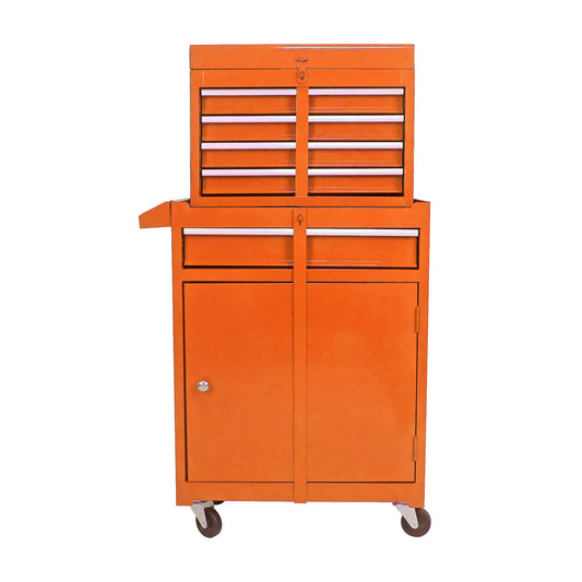 SPOFLYINN Multi-Function Cart Rolling Garage Workshop Organizer 5 Drawer Chest Storage Wheels Bottom Cabinet Adjustable Shelf Tool Trolley Metal Orange Color - WoodArtSupply