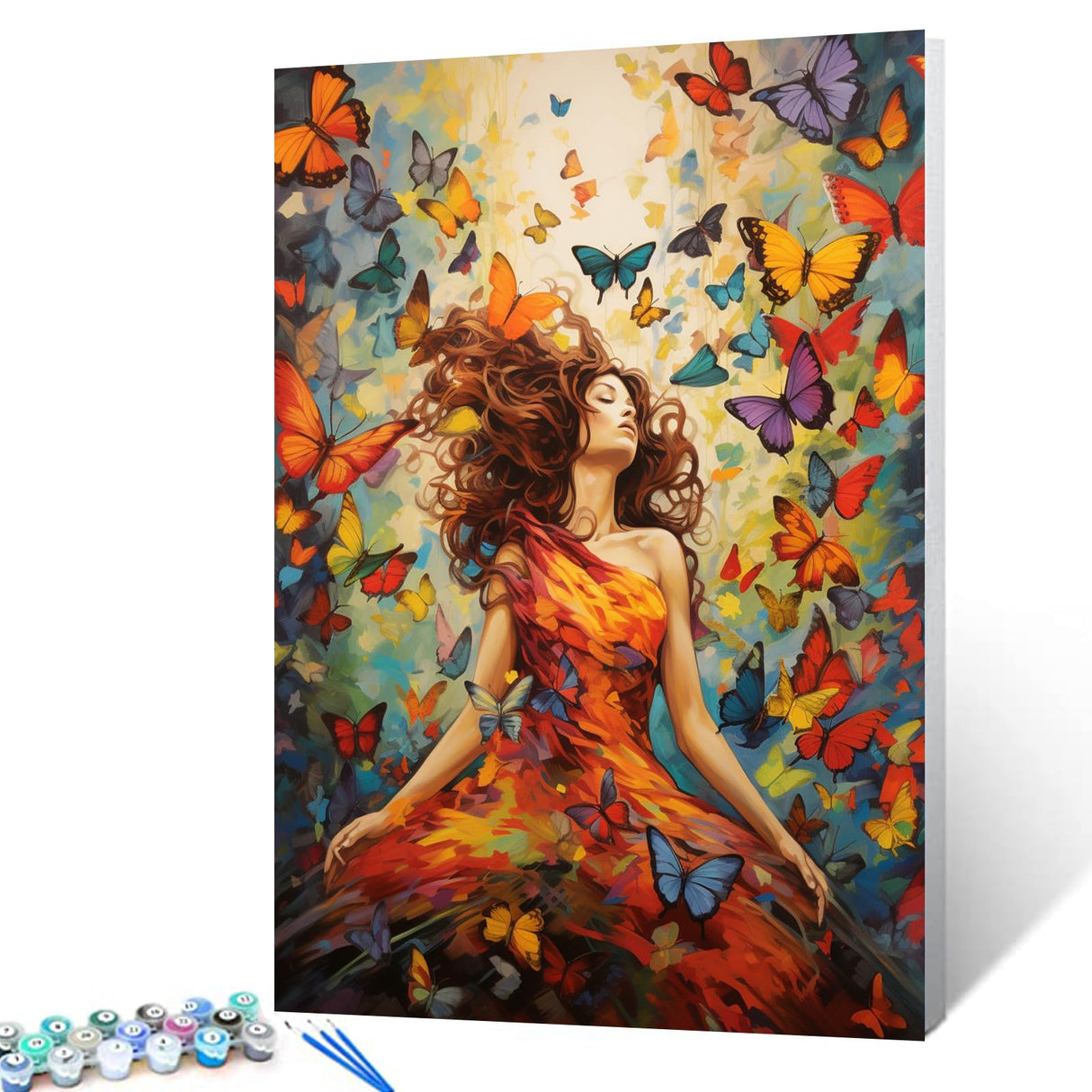 Romantic Women Paint By Numbers For Adults Beginner Girl Surrounded by Butterfly DIY Paint by Numbers Acrylic Paint Home Modern Decor Graffitic Painting Kits 16x20 Inch Boho Gift (Without Frame) TUMOVO