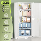 SUNCROWN Metal Storage Cabinets with 2 Doors and 4 Adjustable Shelves, 72” Tall Locking Garage Cabinet Steel Utility Tool Lockable File Cabinets for Office,Home, Gym, White SUNCROWN