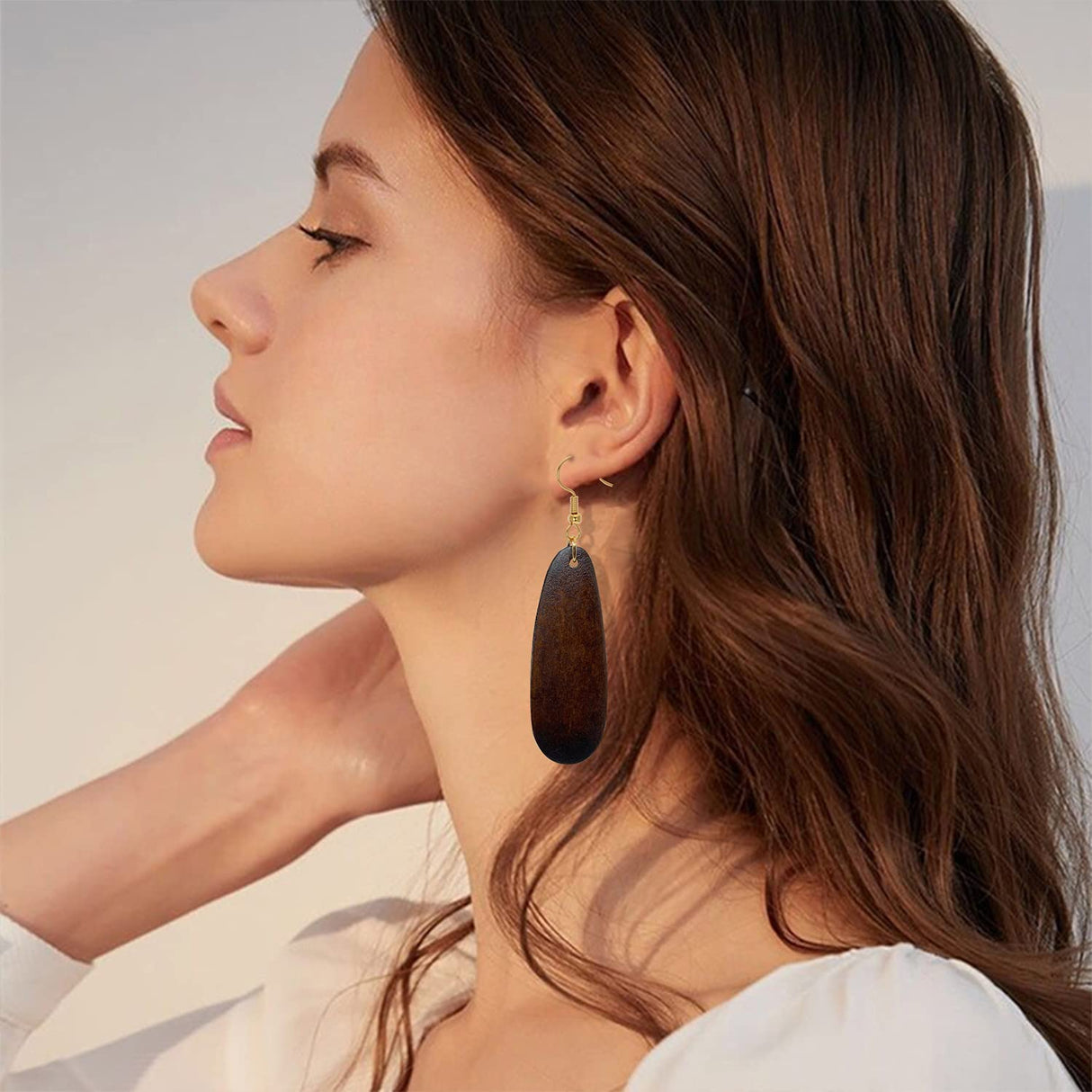 T-ztoss Simple Natural Wooden Teardrop Earrings Vintage Bohemian Geometric Lightweight Drop Dangle Wood Earrings for Women(Teardrop Earrings) T-ztoss