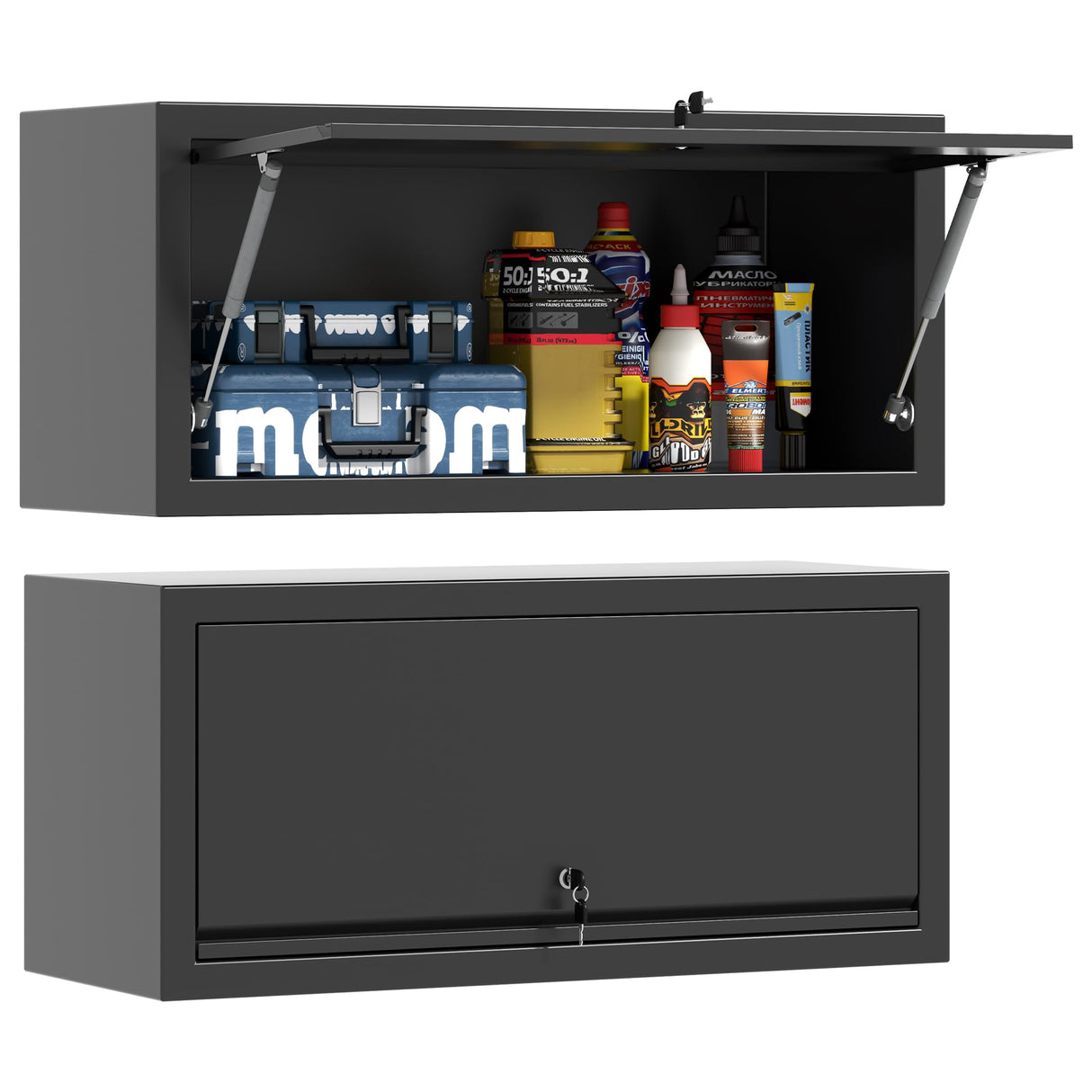 DARTIIA Metal Wall Cabinet with Up-flip Door，Garage Storage Cabinet,Wall-Mounted Storage Cabinet for Kitchen,Garage,Warehouse，Office,Black,Assembly Required DARTIIA