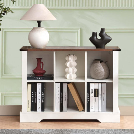 Hanamako 6 Cube Storage Organizer, 2-Tier Bookshelf with LED Lights, Wood Cube Shelf, Free Standing Display Cabinet, Horizontal Long Shelf for Home Office, White Hanamako