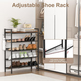 Refrze Shoe Rack for Front Door Entrance, 4 Tier Height-Adjustable Metal Shoe Rack, Sturdy Wooden Top and Tiltable Steel Frame Heavy Duty Shoe Organizer for Bathroom,Bedroom,Kitchen，Include Hook Refrze