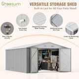 Greesum 10×14 FT Outdoor Storage Shed, Metal Storaged Sheds Without Floor, Tool Sheds with Lockable Doors and Sloping Roof for Garden, Patio, Backyard, Gray Greesum