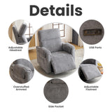 Oversized Power Recliner Chair Swivel Glider with Adjustable Headrest, Swivel Rocking Recliner Chair for Adults, 26" Extra Wide Glider Nursery Chair with Overstuffed Armrest, USB Ports, Grey RUTOX
