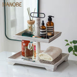 Hanobe Farmhouse Tiered Tray Stand: Rustic White Wood 2 Tier Serving Tray Decor Two Rectangle Wooden for Kitchen Counter Centerpieces Coffee Bar Easter Fall Halloween Thanksgiving Christma Hanobe