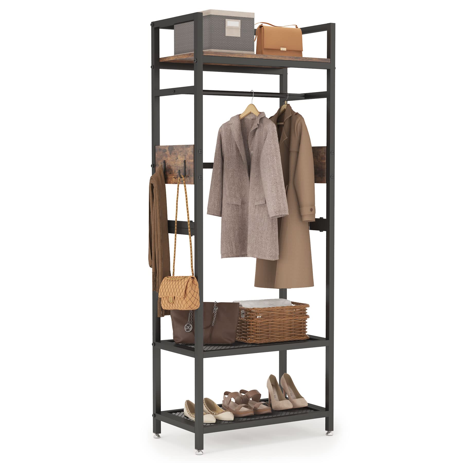 Tribesigns Small Heavy Duty Clothes Rack with Shelf and Hanging Rod, Freestanding Closet Organizer, Industrial Hall Tree Garments Rack for Small Space,Bedroom,27'' W X69'' H, Max Load 300LBS - WoodArtSupply