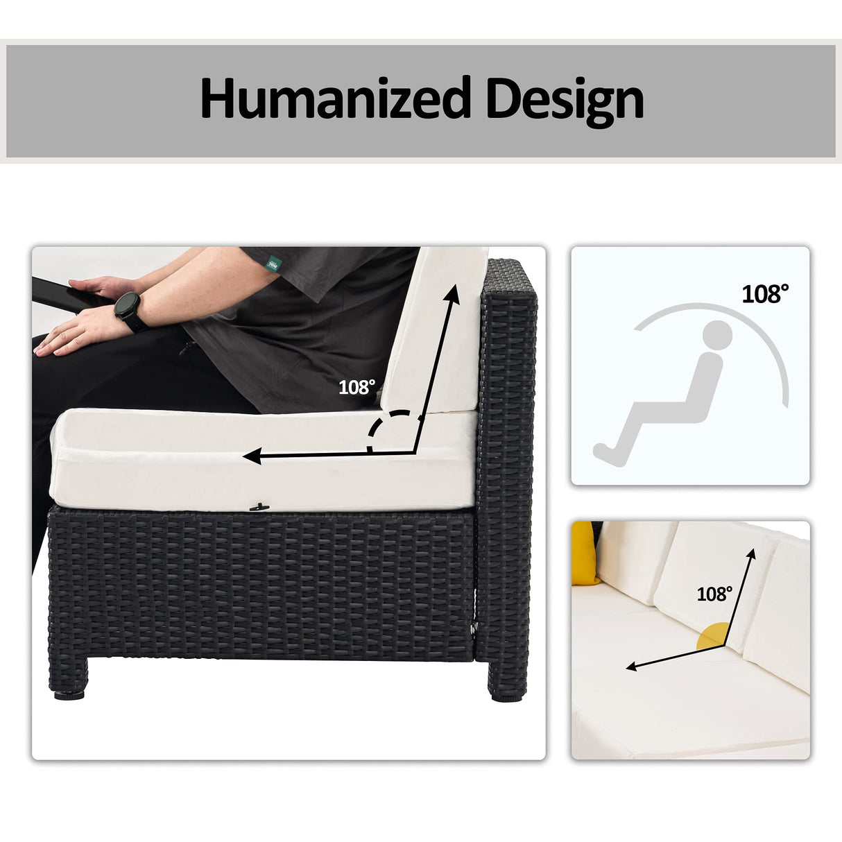 MCombo Patio Furniture Sets 7 Pieces Outdoor Wicker Sectional Sofa Set, PE Rattan Aluminum Frame Conversation Sets with Washable Cushion and Glass Table for Garden, and Backyard, 6080-7PC (White) MCombo