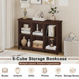 BON AUGURE 6 Cube Storage Bookcase, 43" Wide Horizontal Wooden Bookshelf, Floor Standing Low Book Shelf with Curved Edge for Living Room, Office - Brown Cherry BON AUGURE