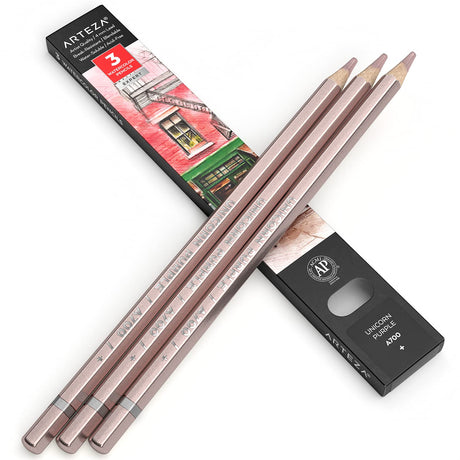 Arteza Professional Watercolor Pencils, Pack of 3, A700 Unicorn Purple, Water-Soluble Pencils for Coloring, Blending, Layering & Watercolor Techniques ARTEZA