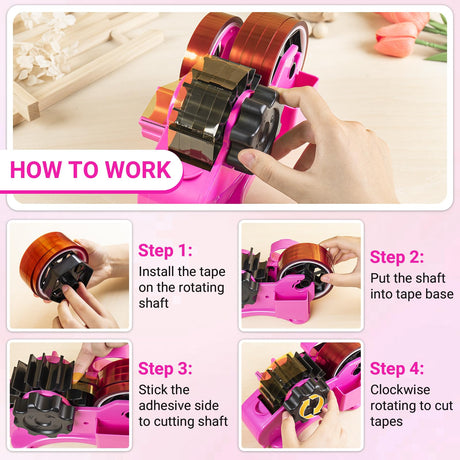 THINKLEARN Pink Heat Tape Dispenser Sublimation - Heat Transfer Tape Dispenser with Cutting Set, 1 '' & 3'' Core, Multi-Roll Cut Tape Dispenser for Crafting, PreCut 1.4'' Pieces ThinkLearn