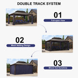 PURPLE LEAF 12' X 16' Permanent Hardtop Gazebo for Patio with Netting and Curtains Deck Backyard Heavy Duty Sunshade Metal Roof All Weather Outdoor Pavilion Canopy PURPLE LEAF