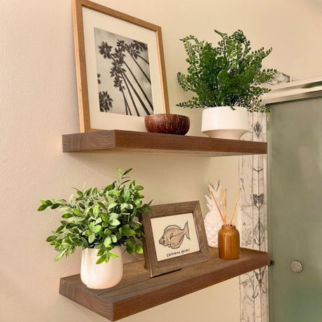 IAE Walnut Floating Wall Shelves 16 inch, Bathroom Shelves Wall Mounted,Invisible Shelf Floating Kitchen Shelves,Wooden Wall Shelving with Brackets for Living Room Wall Mounted,Easy Install,Set of 2 IAE