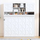 Ball & Cast Hideaway Bed Queen Size Murphy Bed with Ample Storage,Space-Saving Wall-Mounted Design Cabinets Bedframe w/Diamond Stripes,Hydraulic Lift System,for Apartment,White Ball & Cast