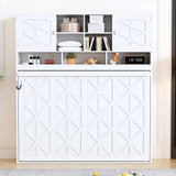 Merax Queen Size Murphy Bed with Ample Storage Shelves, Horizontal Murphy Wall Bed with Diamond Stripes, No Box Spring Needed, White Merax