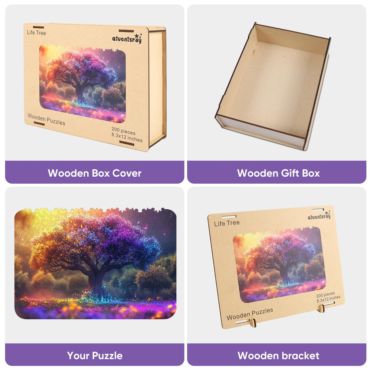 Wooden Puzzles for Adults,Tree of Life Wooden Jigsaw Puzzles 200pcs,8.3x12in,Medium,Unique Shape Adult Puzzles,Irregular Wood Puzzles Creative for Adults and Kids Family Game Qiuenisray